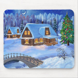 Weihnachtsblockhaus im Winter Mousepad