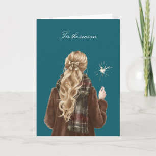 Weihnachtsblondhaar-Mädchen-Funkel-Feier Karte