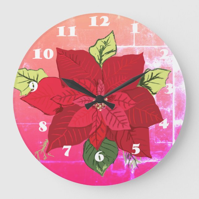 Weihnachtsblume Große Wanduhr (Vorderseite)