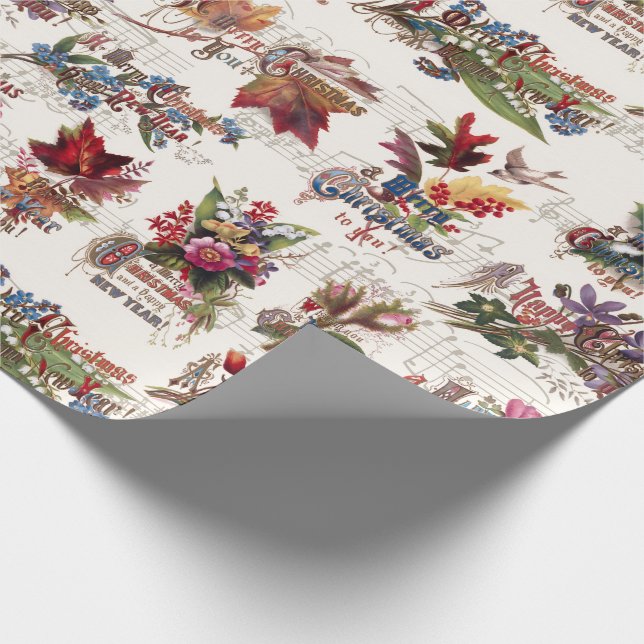 Weihnachtsblume mit Musik und Verziertem Text Geschenkpapier (Ecke)