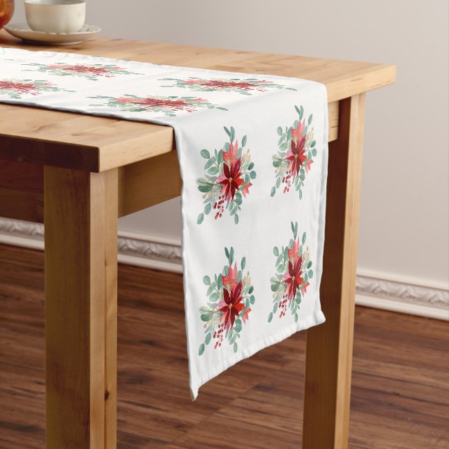 Weihnachtsblume Poinsettia Wasserfarben Kurzer Tischläufer (Beispiel)