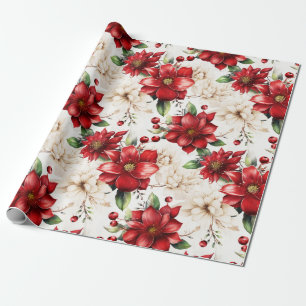 Weihnachtsblume Poinsettie Rot Grün Muster Geschenkpapier