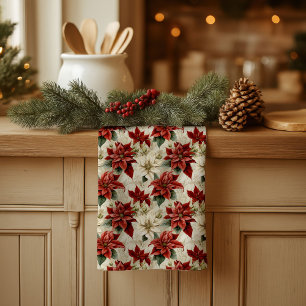 Weihnachtsblumen-Handtuch Klassisch rote Poinsetti Geschirrtuch