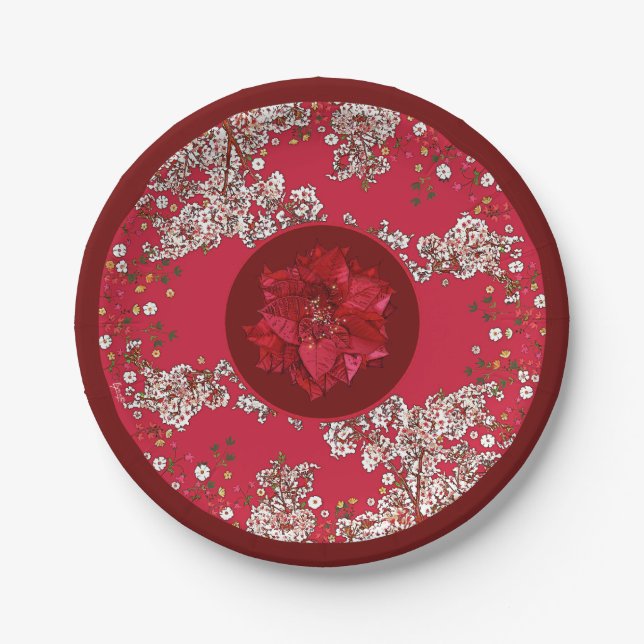 Weihnachtsblumen Pappteller (Vorderseite)