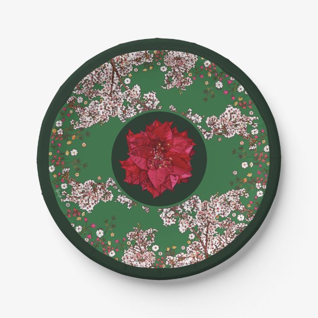Weihnachtsblumen Pappteller (Vorderseite)