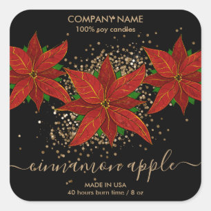 Weihnachtsblumen-Poinsettia-Kerzen-Etikett Quadratischer Aufkleber