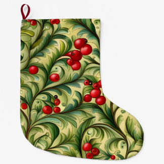 Weihnachtsblumenmuster mit roten Beeren Großer Weihnachtsstrumpf