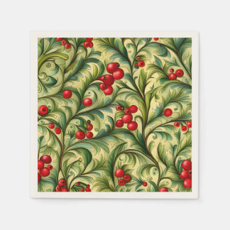 Weihnachtsblumenmuster mit roten Beeren Serviette
