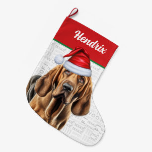 Weihnachtsblutschwund mit Name Woof Background Großer Weihnachtsstrumpf