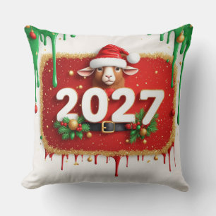 Weihnachtsbock mit Immergrün-Kranz Kissen