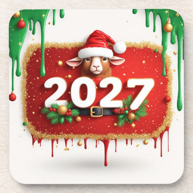 Weihnachtsbock mit Immergrünem Kranz Getränkeuntersetzer (Vorderseite)