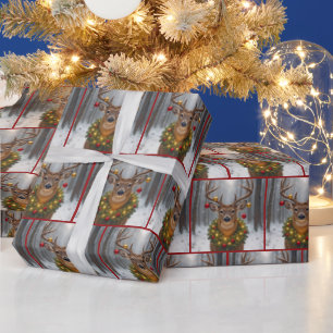 Weihnachtsbock mit Kranz Geschenkpapier