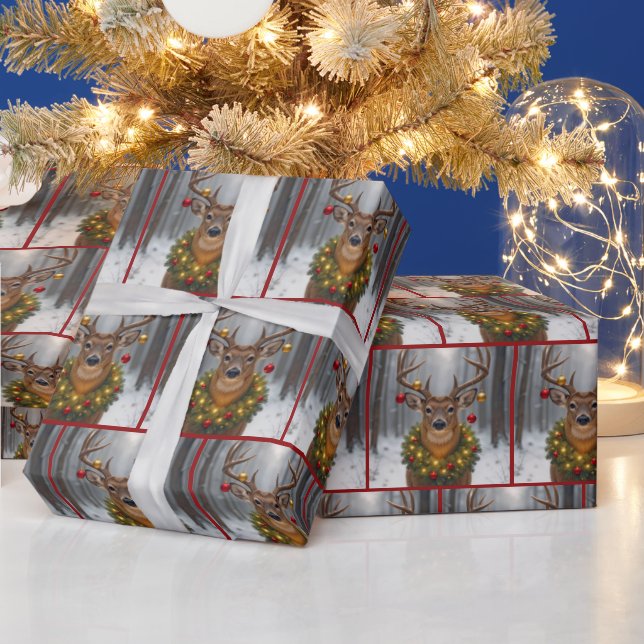 Weihnachtsbock mit Kranz Geschenkpapier (Feiertage)