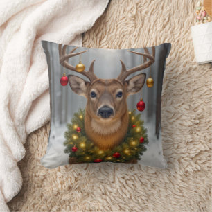 Weihnachtsbock mit leuchtendem Kranz Kissen