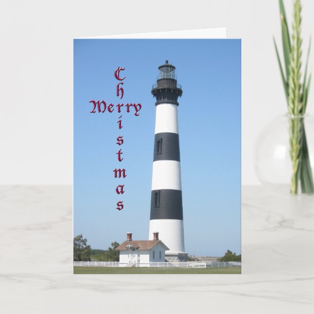 Weihnachtsbodie Insel Leuchtturm Feiertagskarte (Vorderseite)