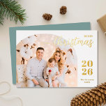 Weihnachtsbogen 1 Foto Modernes Minimalgold Folien Feiertagskarte<br><div class="desc">Elegante und moderne Weihnachtsgrüßkarte mit minimalistischem Design,  die Ihr Lieblingsbild in einem trendigen Bogen-Rahmen darstellt. Einfache Anpassung mit Ihrem Namen und dem aktuellen Jahr in stilvollen Gold-Folie Serif-Schriftartes.</div>