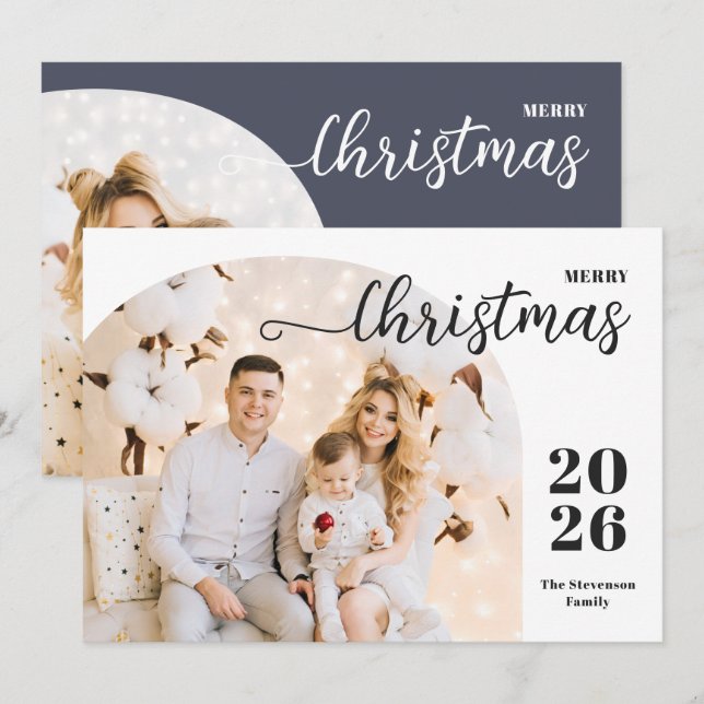 Weihnachtsbogen 2 Foto Modernistisch grau Feiertagskarte (Vorne/Hinten)