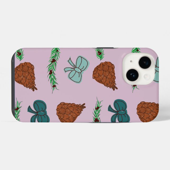 Weihnachtsbögen und Zapfen iPhone 14 Hülle (Rückseite (Horizontal))