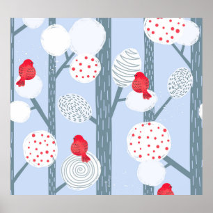 Weihnachtsbollen, Bäume, Vintager Wald. Poster