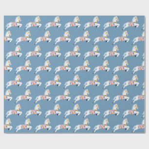 Weihnachtsbonbon-Pferde-Muster blau Geschenkpapier
