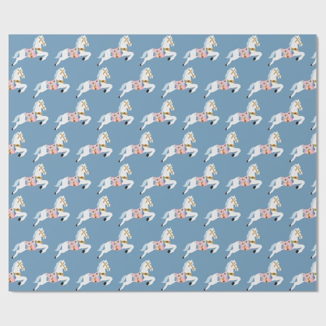 Weihnachtsbonbon-Pferde-Muster blau Geschenkpapier (Flach)