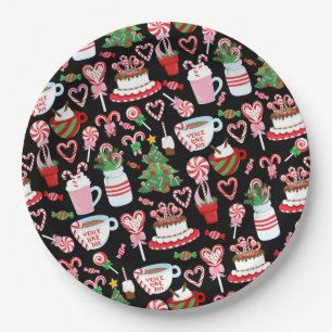 Weihnachtsbonbon-Zuckerstangen-Muster Pappteller