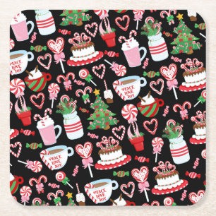 Weihnachtsbonbon-Zuckerstangen-Muster Rechteckiger Pappuntersetzer