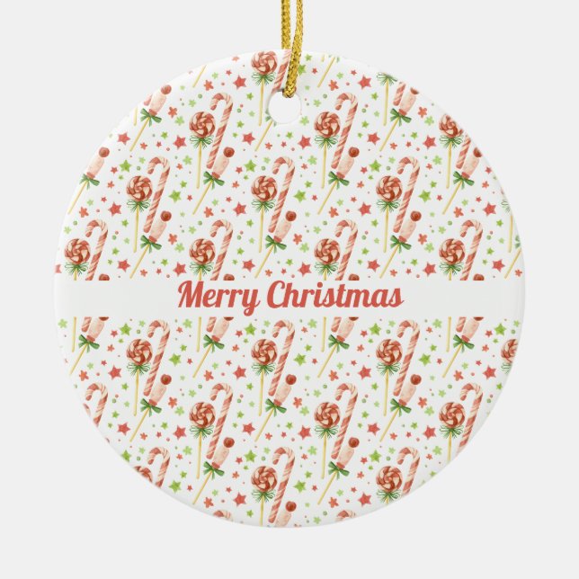 Weihnachtsbonbons-Muster personalisierter Weihnach Keramik Ornament (Vorne)