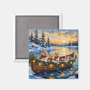 Weihnachtsboot-Feier mit Pomeranian Magnet