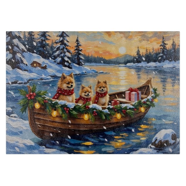 Weihnachtsboot-Feier mit Pomeranian Schneidebrett (Vorderseite)
