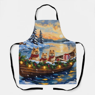 Weihnachtsboot-Feier mit Pomeranian Schürze
