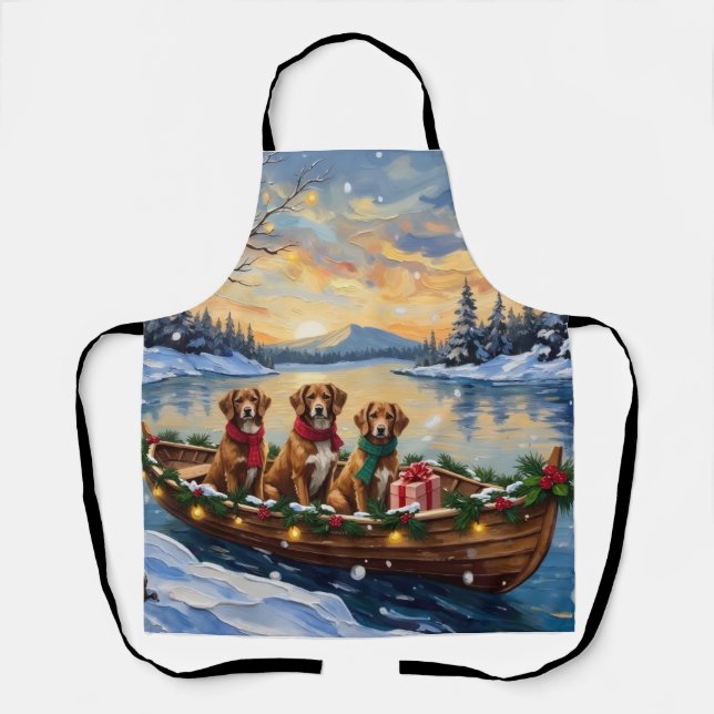 Weihnachtsboot-Feier Vizsla Schürze (Vorderseite)