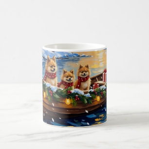 Weihnachtsboot-Feiertag der Pomeranian Kaffeetasse