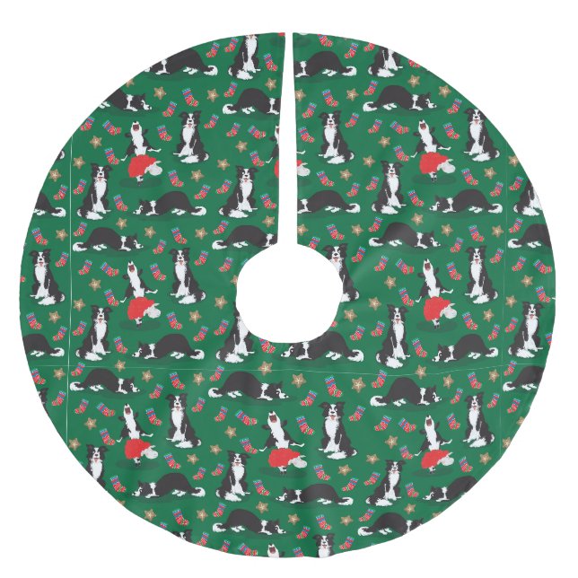 Weihnachtsborder Collie grün Polyester Weihnachtsbaumdecke (Vorderseite)