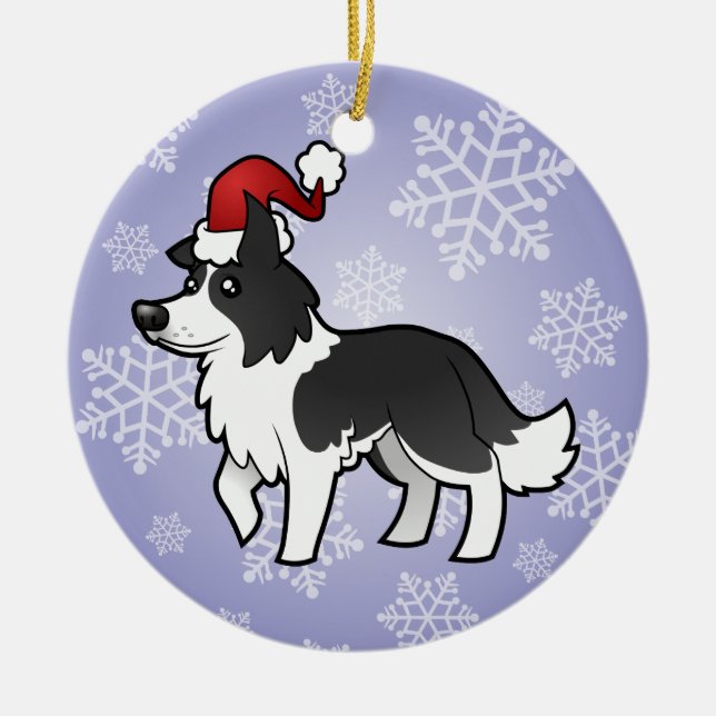 WeihnachtsBorder-Collie Keramikornament (Vorne)