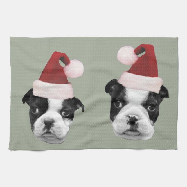 Weihnachtsboston-Terrier Geschirrtuch (Horizontal)