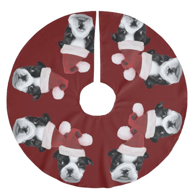 Weihnachtsboston-Terrier Polyester Weihnachtsbaumdecke (Vorderseite)