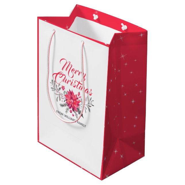 WeihnachtsBouquet und moderne Typografie Mittlere Geschenktüte (Rückseite Schrägansicht)