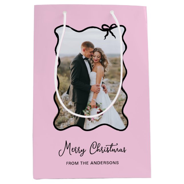 Weihnachtsbow | Schwarz-Rosa-Foto Mittlere Geschenktüte (Vorderseite)