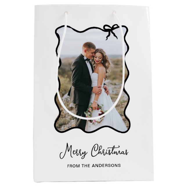Weihnachtsbow | Schwarz-Weiß-Foto-Rahmen Mittlere Geschenktüte (Vorderseite)