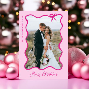 Weihnachtsbow Wavy Pink Foto Frame Feiertagskarte