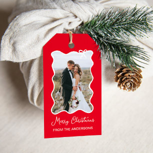 Weihnachtsbow Wavy Red and White Foto Frame Geschenkanhänger