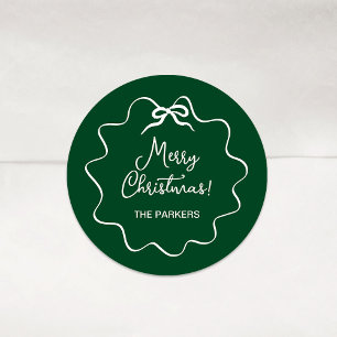 Weihnachtsbow Wavy Whimsical Green und White Runder Aufkleber