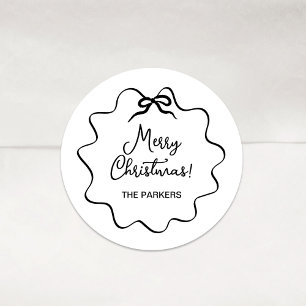 Weihnachtsbow Whimsical Wavy Black und White Runder Aufkleber