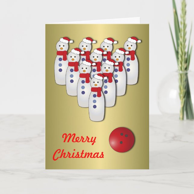 WeihnachtsBowlingSnowmen Feiertagskarte (Vorderseite)