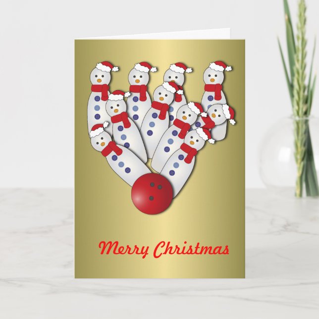 WeihnachtsBowlingSnowmen… Streik! Feiertagskarte (Vorderseite)