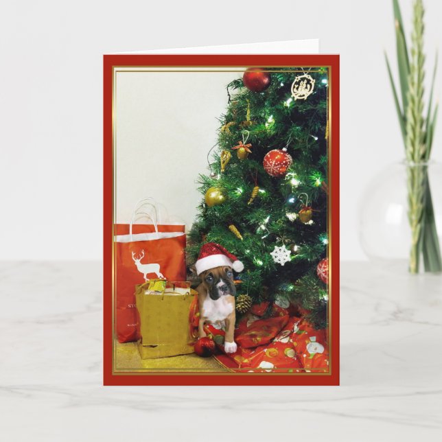 Weihnachtsboxer-Hund-Grußkarte Feiertagskarte (Vorderseite)