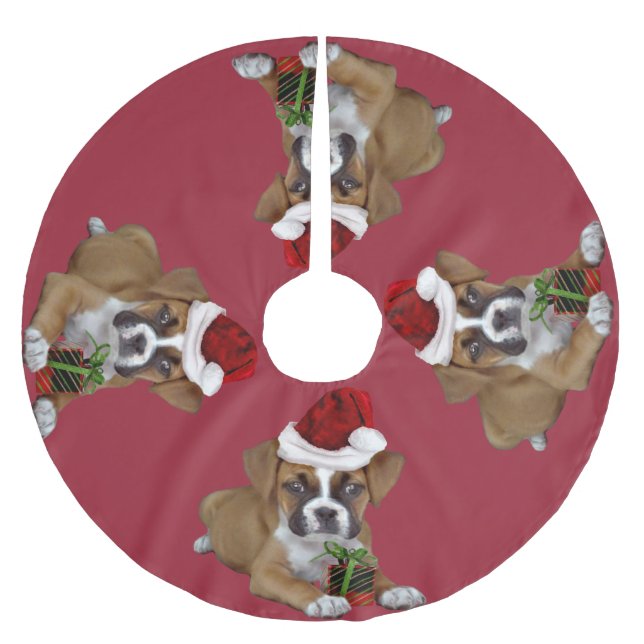 Weihnachtsboxer-Welpen-Baum-Rock Polyester Weihnachtsbaumdecke (Vorderseite)