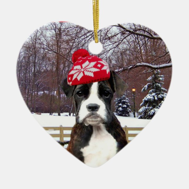 Weihnachtsboxer Welpen Keramikornament (Vorne)
