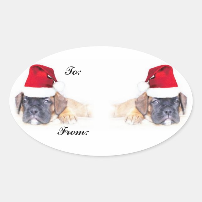 Weihnachtsboxer Welpen Ovaler Aufkleber (Vorderseite)